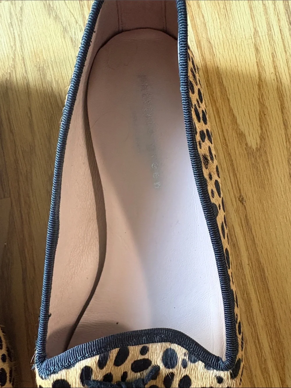 Pointed Leopard-Print Tassel Flats in Tan & Black